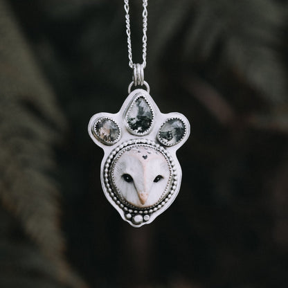 Goddess of the Forest Owl Necklace - Kowhai and Sage