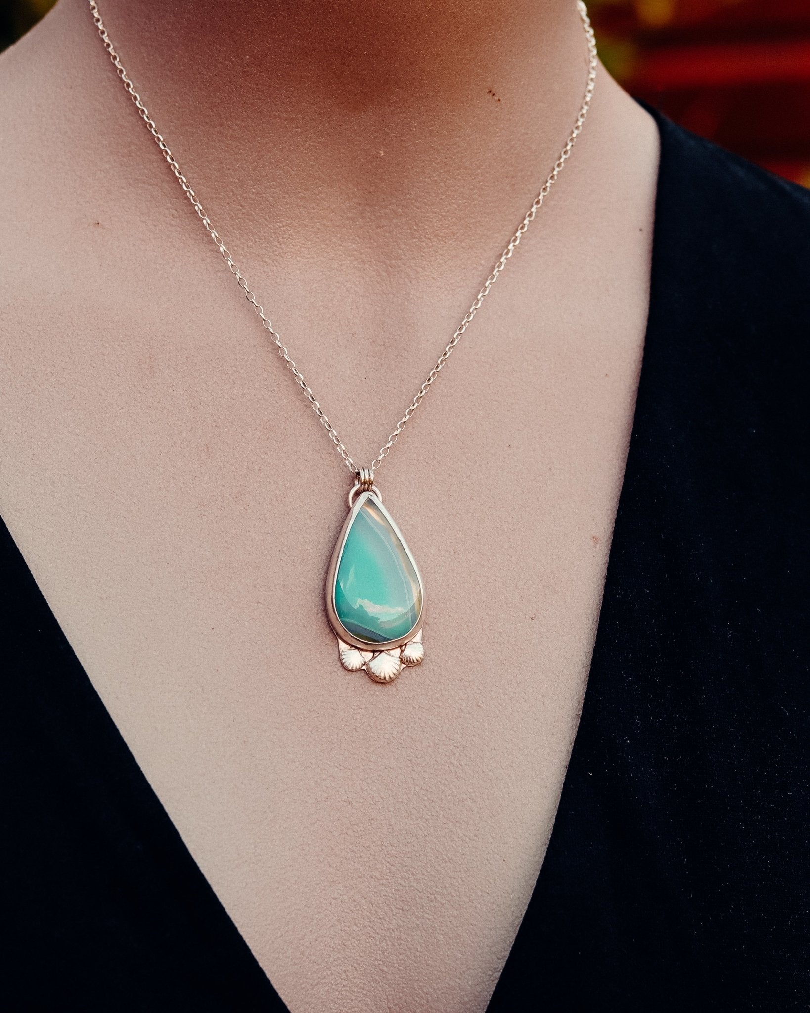 Green Agate Shell Necklace - Kowhai and Sage