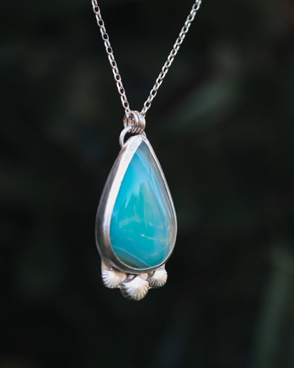 Green Agate Shell Necklace - Kowhai and Sage