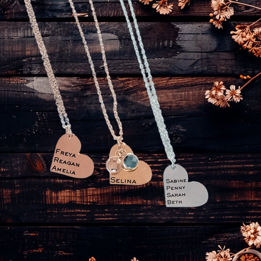 Heart Custom Engraved Necklace - Kowhai and Sage
