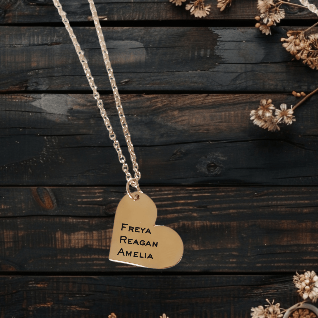 Heart Custom Engraved Necklace - Kowhai and Sage