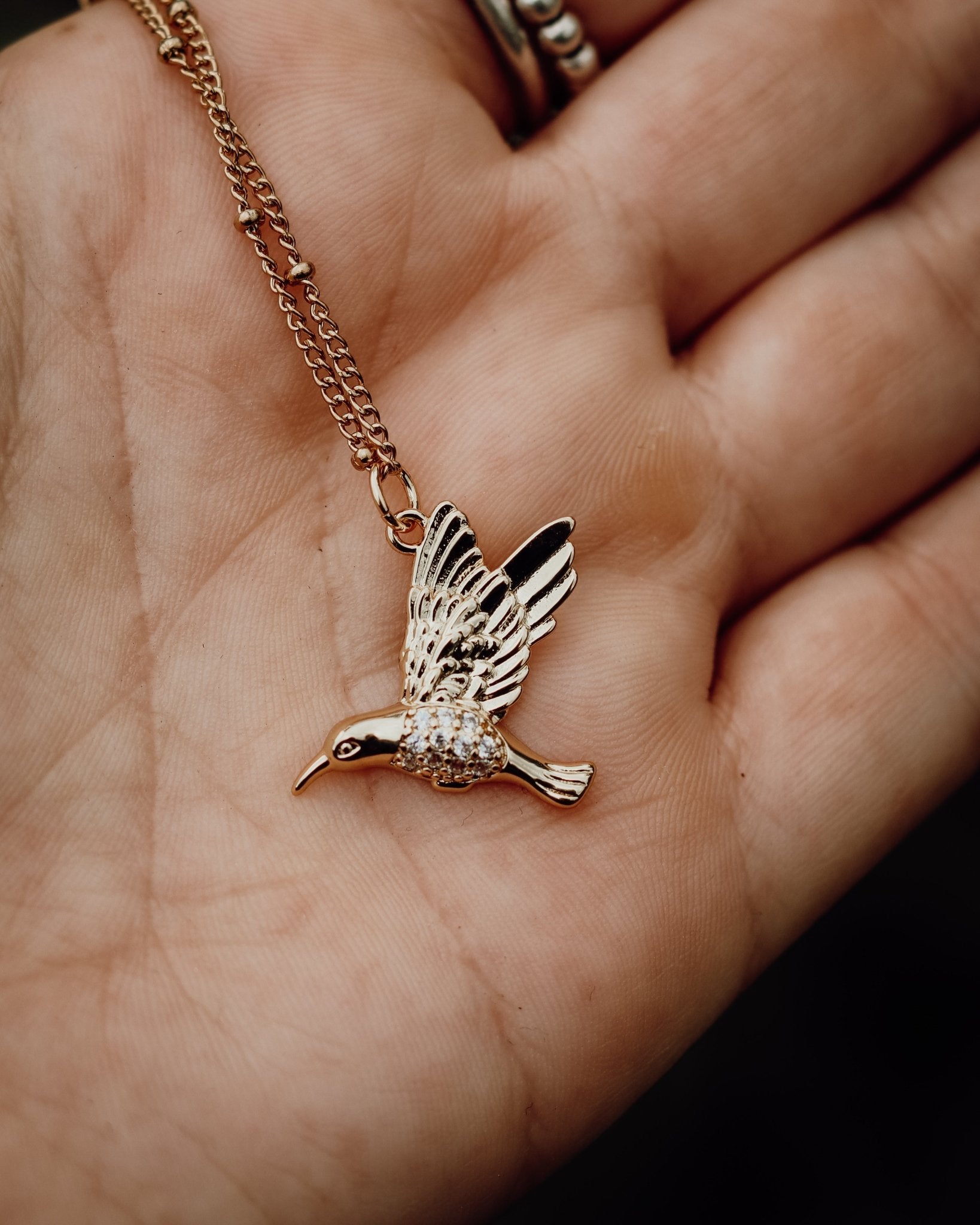 Hummingbird Necklace - Kowhai and Sage