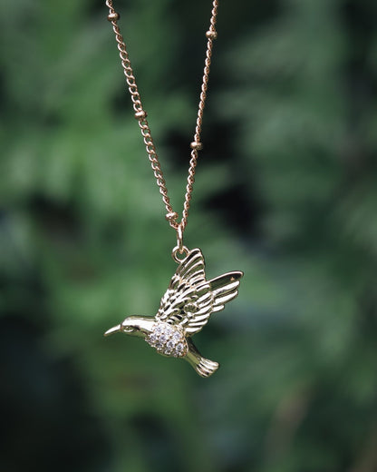 Hummingbird Necklace - Kowhai and Sage