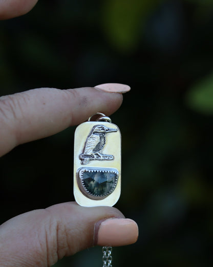 Kingfisher Kotare Moss Agate Necklace - Kowhai and Sage