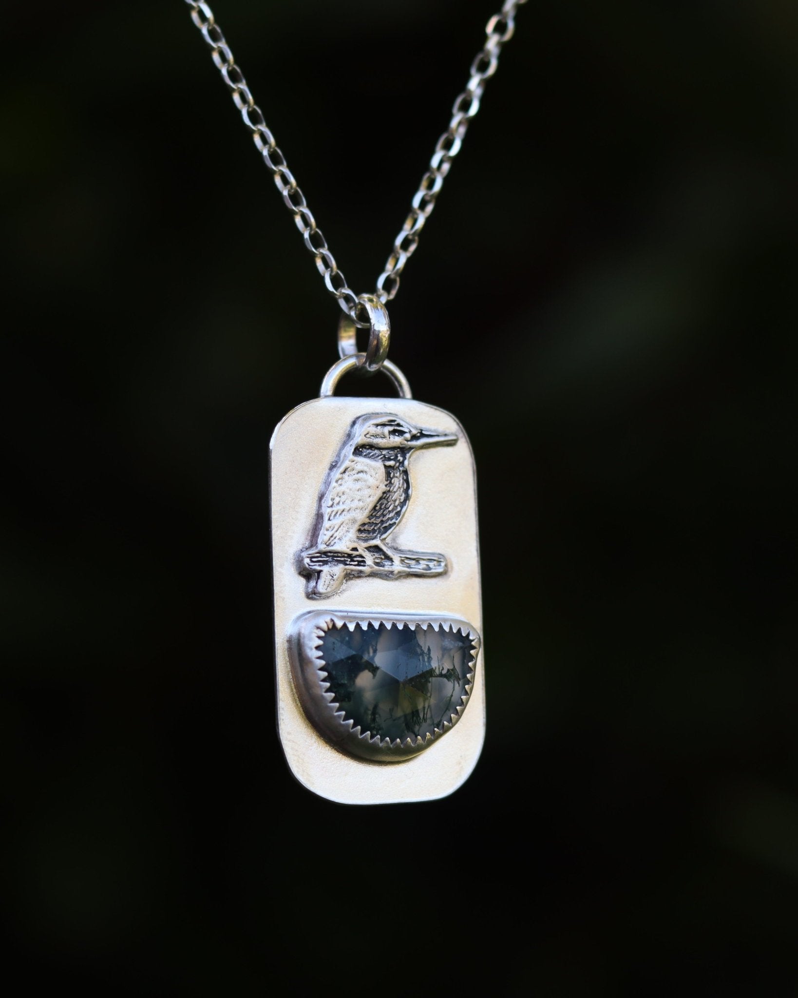 Kingfisher Kotare Moss Agate Necklace - Kowhai and Sage