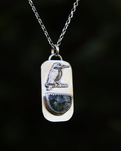 Kingfisher Kotare Moss Agate Necklace - Kowhai and Sage