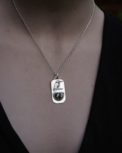 Kingfisher Kotare Moss Agate Necklace - Kowhai and Sage