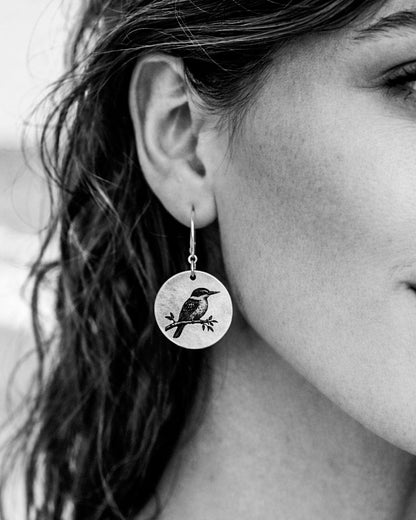 Kōtare Kingfisher Earrings - Kowhai and Sage