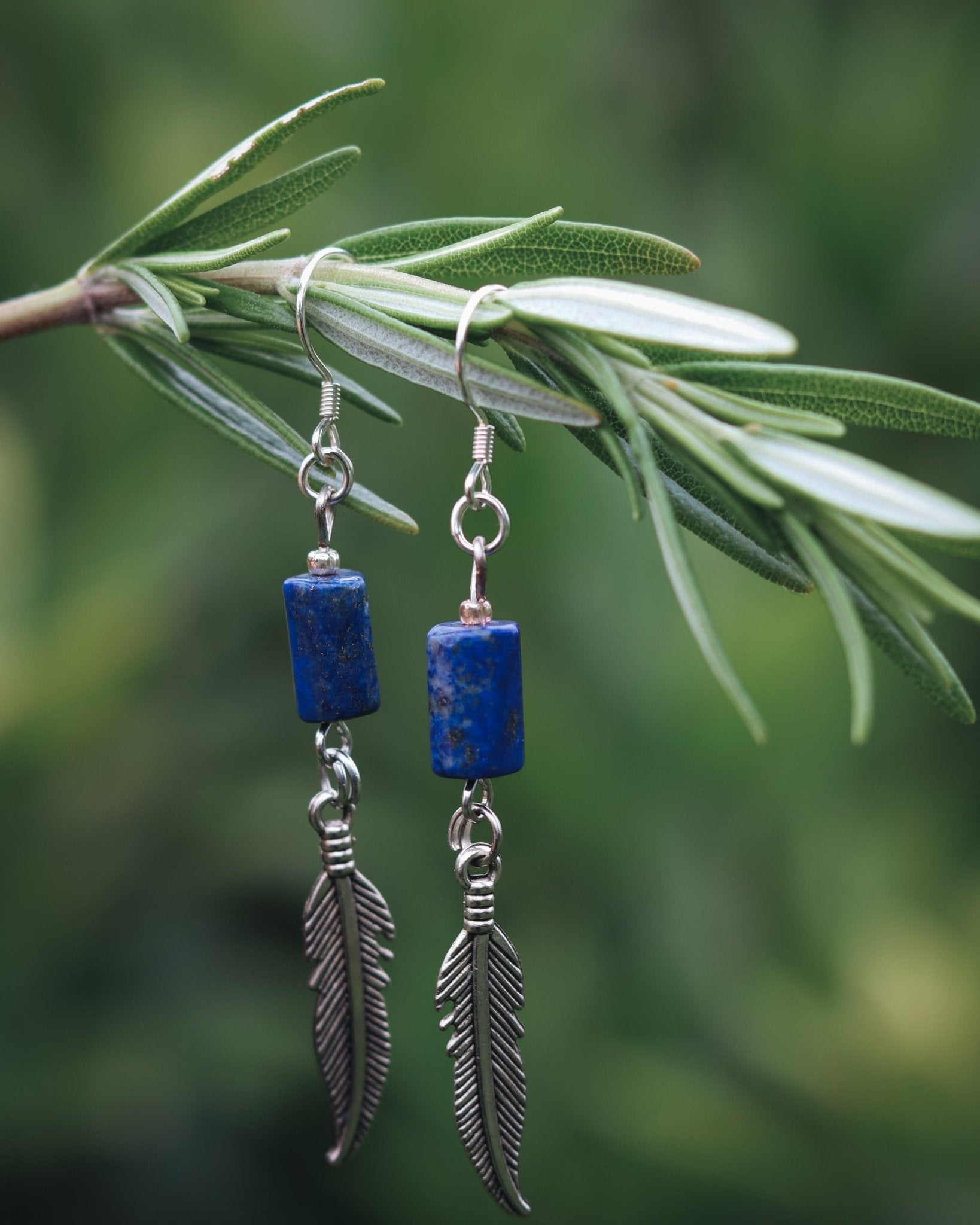 Lapis Lazuli Feather Earrings - Kowhai and Sage