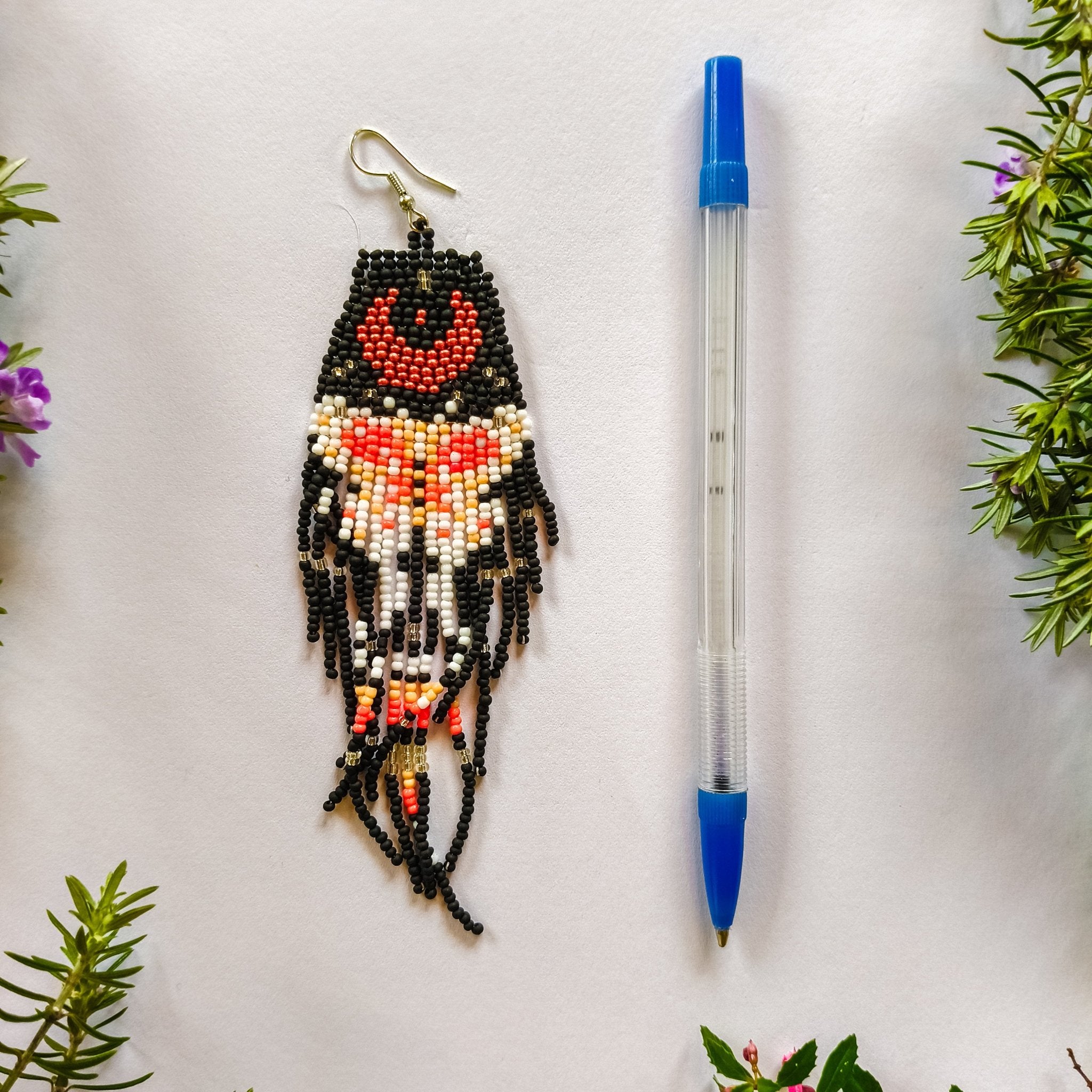 Luna Moth and Moon Beaded Earrings - Kowhai and Sage