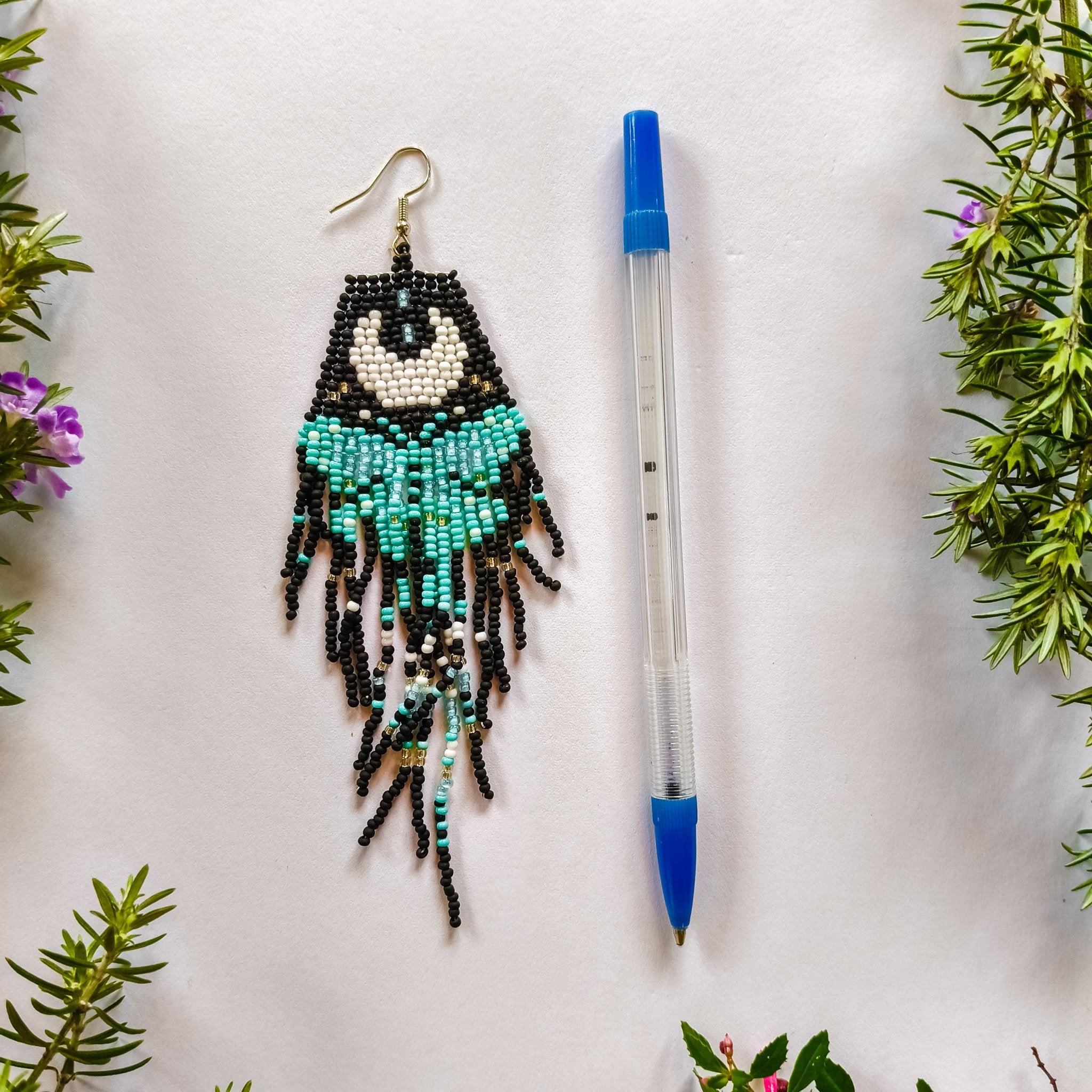 Luna Moth Moon Beaded Earrings - Kowhai and Sage