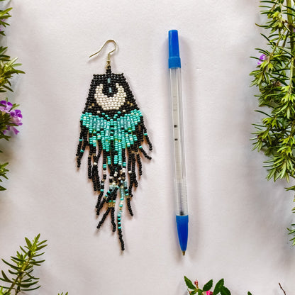 Luna Moth Moon Beaded Earrings - Kowhai and Sage