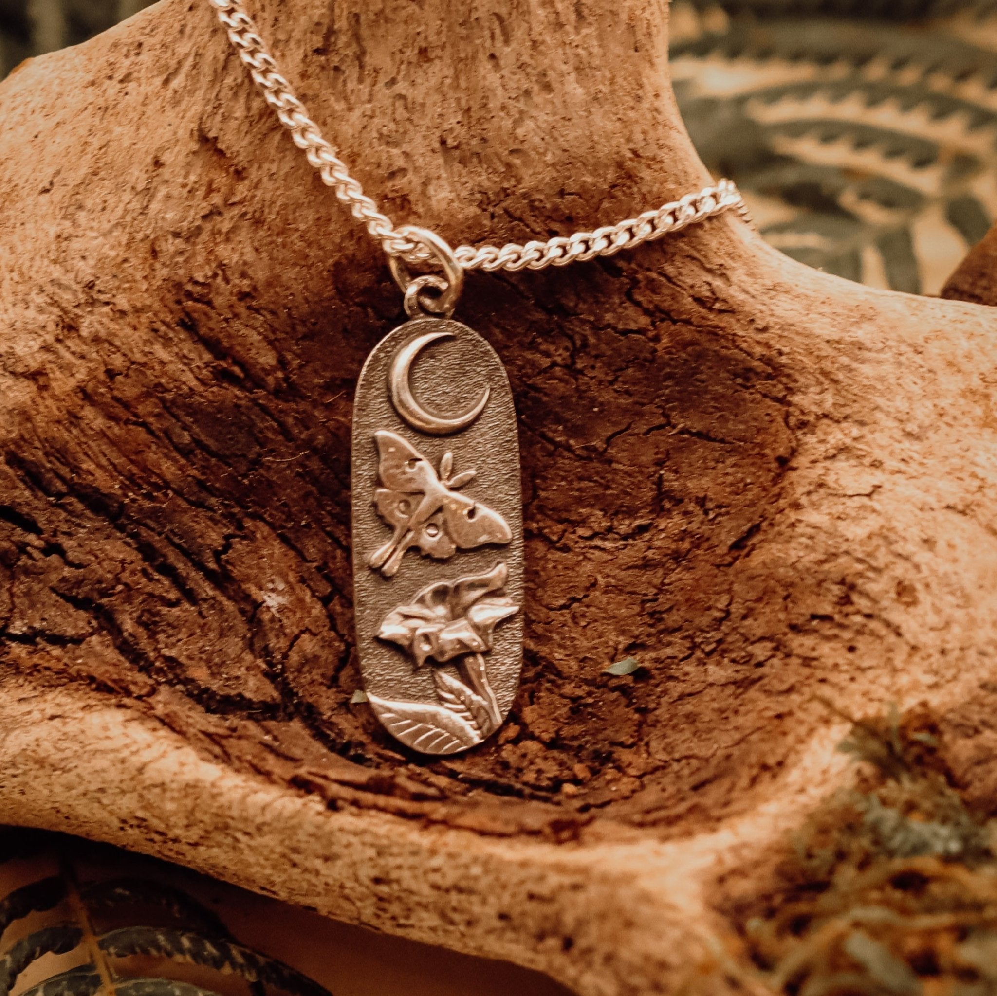 Luna Moth Moonflower Necklace - Kowhai and Sage