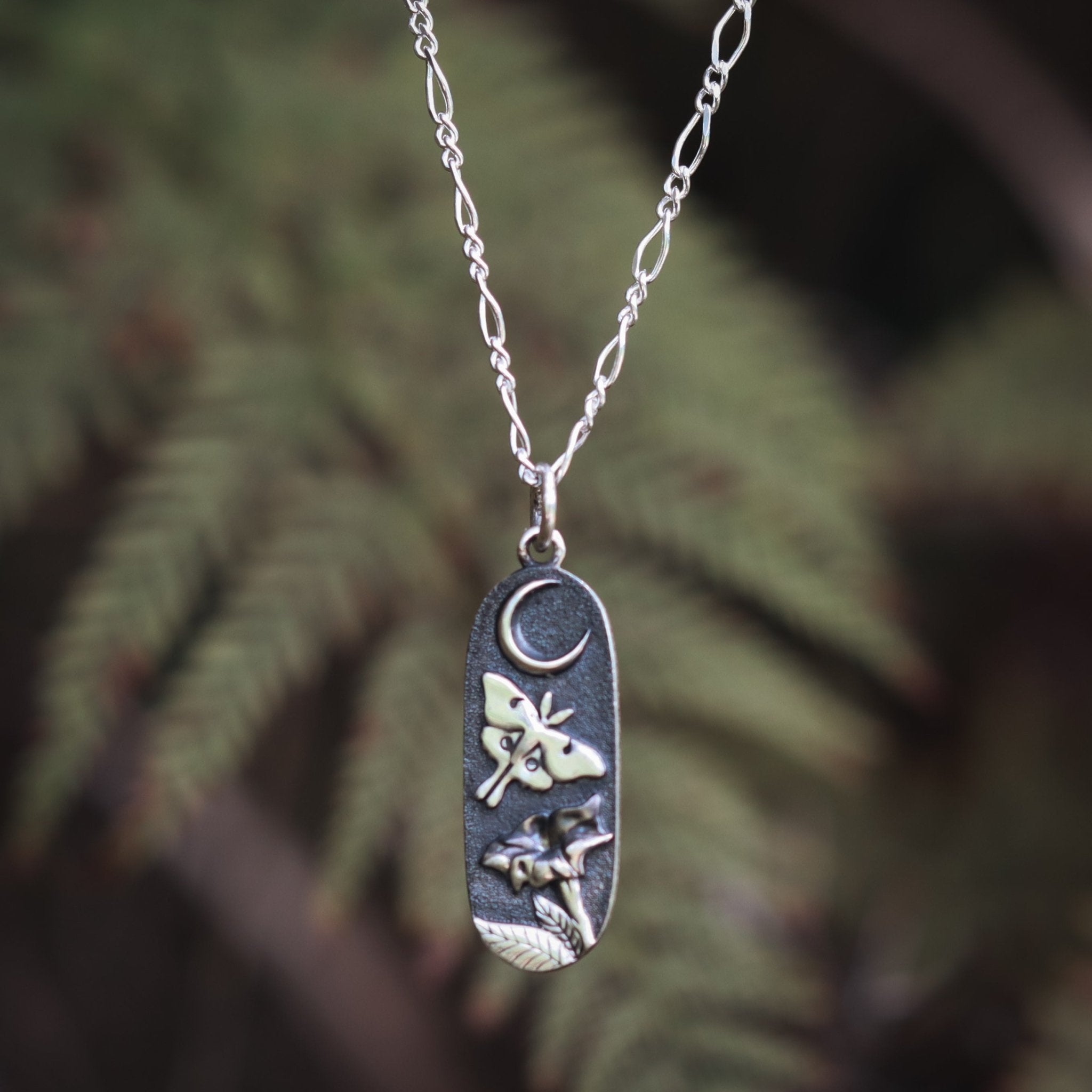 Luna Moth Moonflower Necklace - Kowhai and Sage