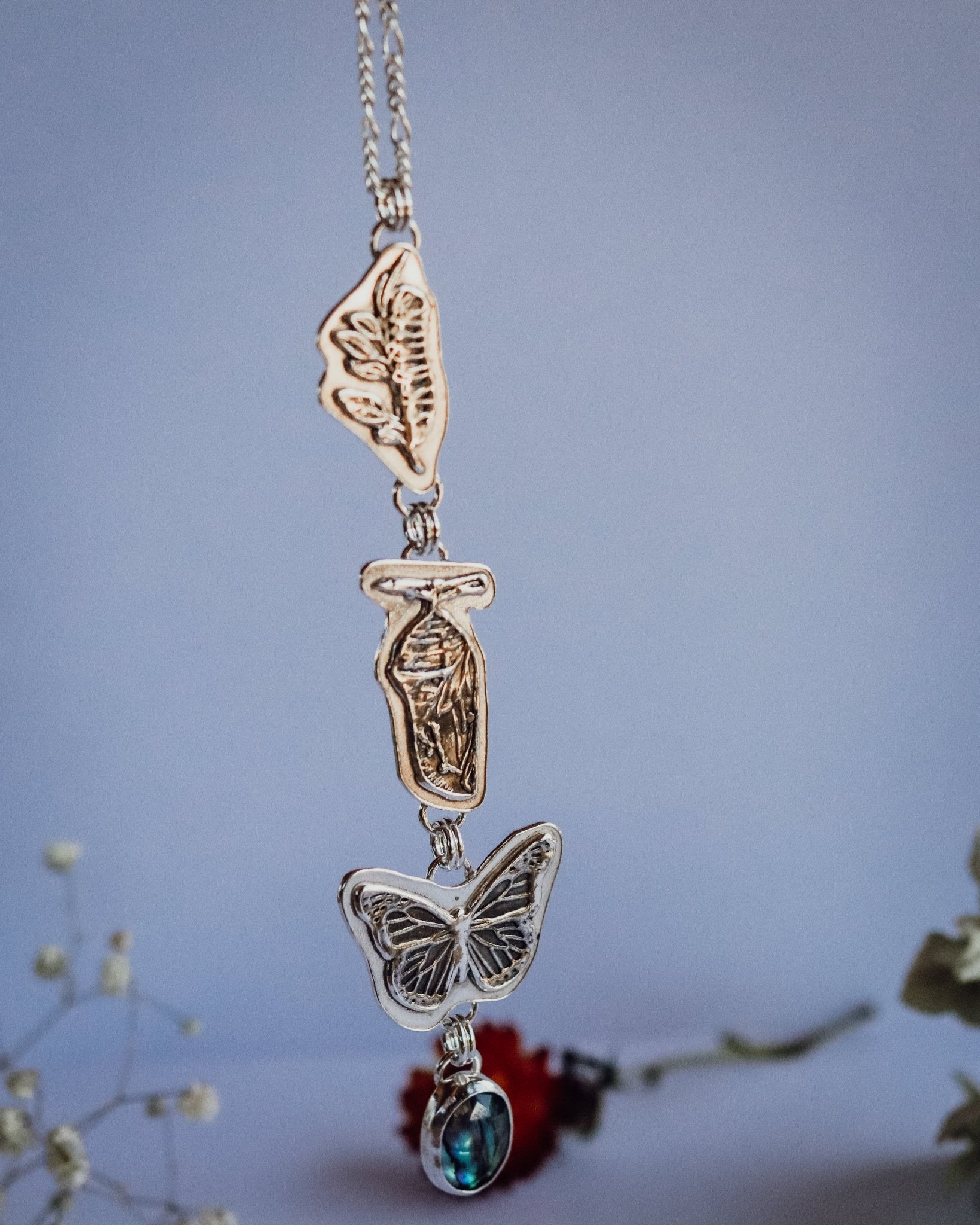 Metamorphosis Butterfly Paua Necklace - Kowhai and Sage