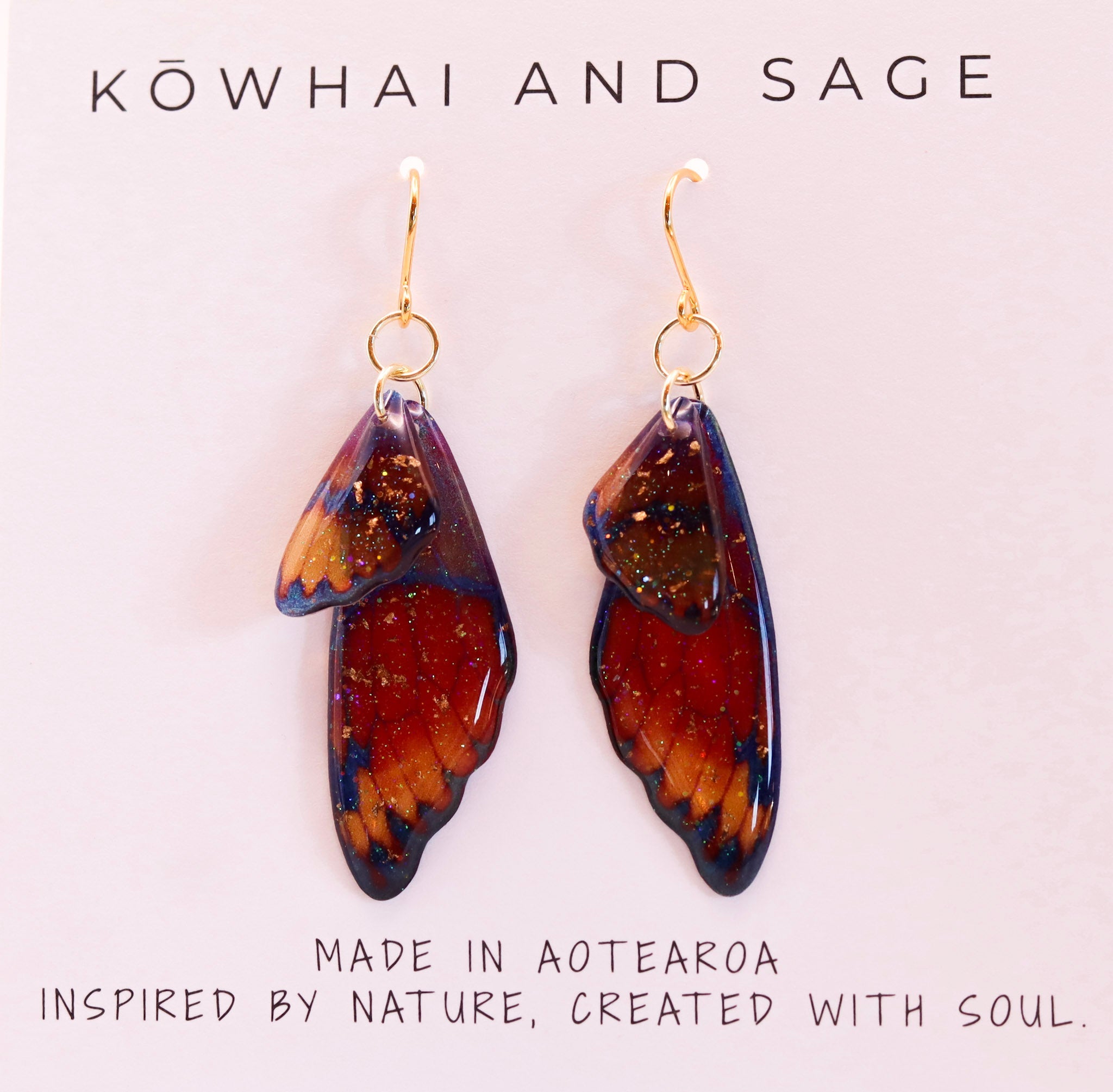 Monarch Butterfly Wing Earrings - Kowhai and Sage