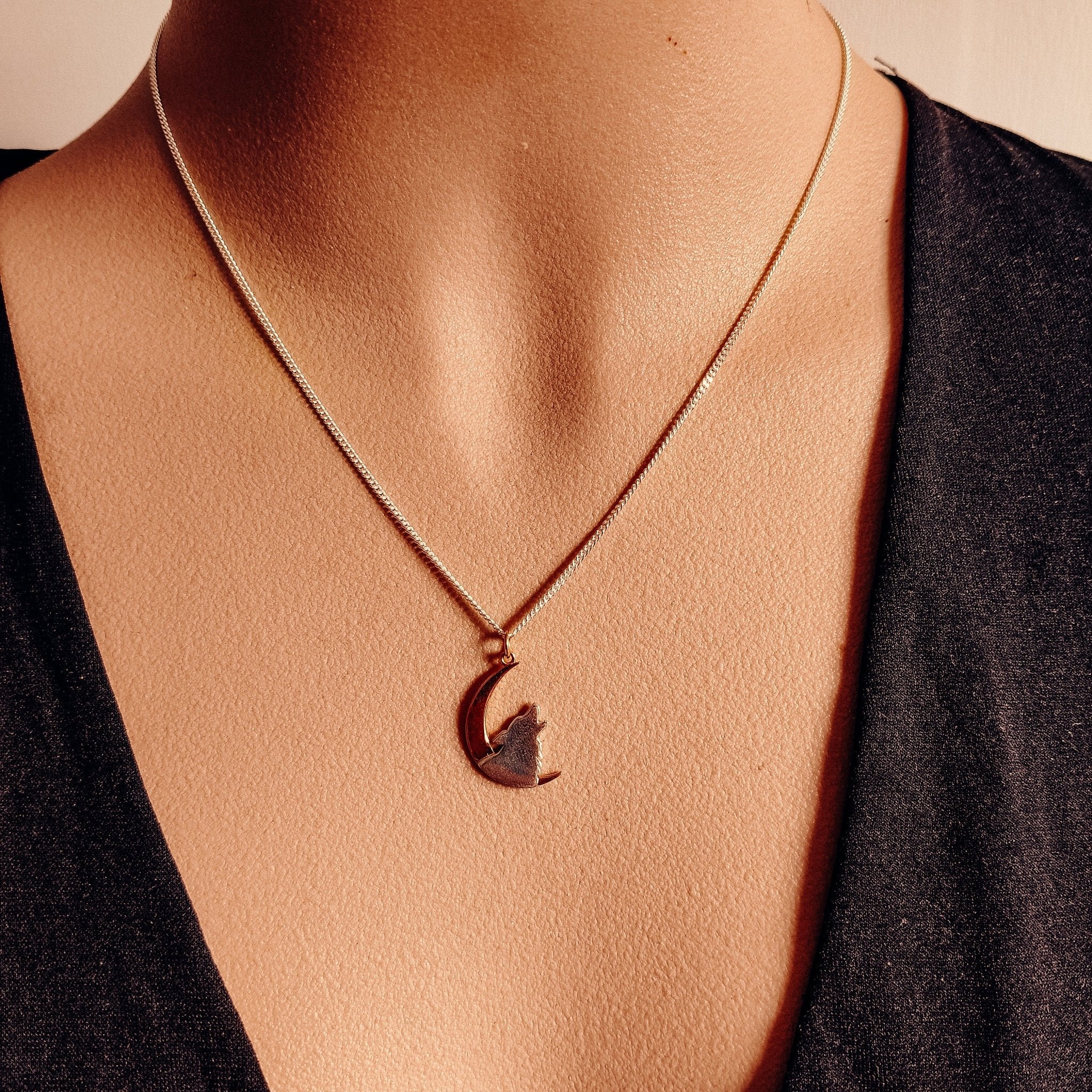 Moon and Howling Wolf Talisman Necklace - Kowhai and Sage