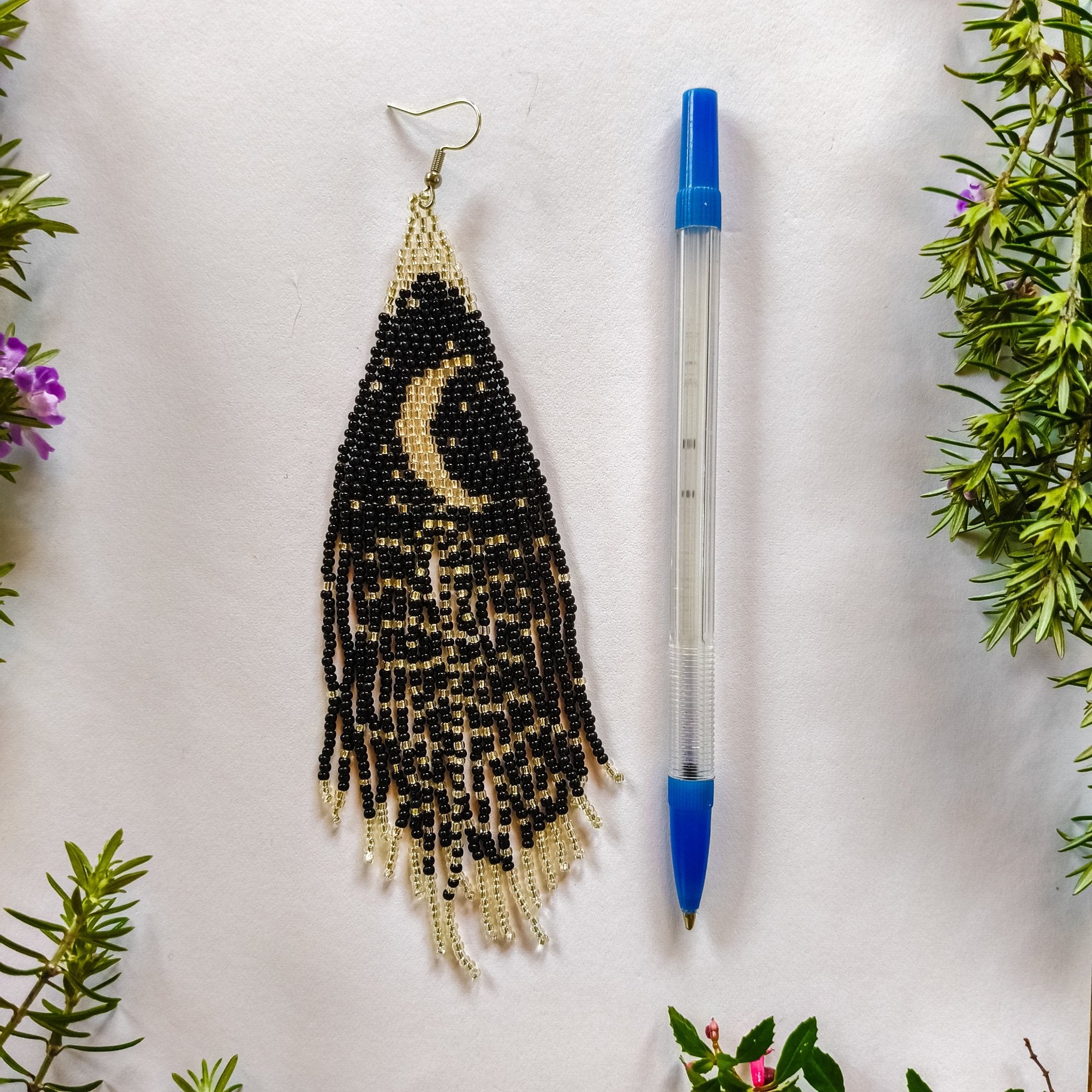 Moon and Star Beaded Tassel Earrings - Kowhai and Sage