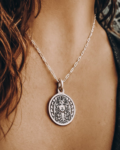 Moon Goddess Talisman Necklace - Kowhai and Sage