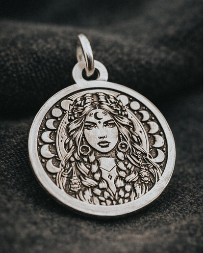 Moon Goddess Talisman Necklace - Kowhai and Sage