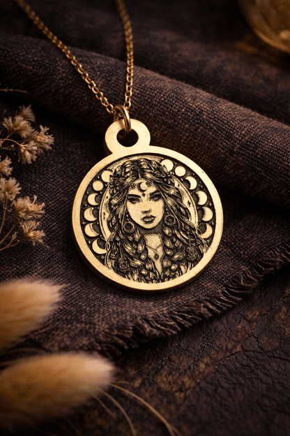 Moon Goddess Talisman Necklace Gold - Kowhai and Sage