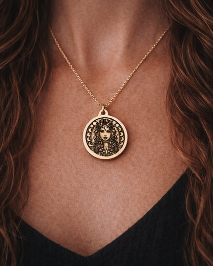 Moon Goddess Talisman Necklace Gold - Kowhai and Sage