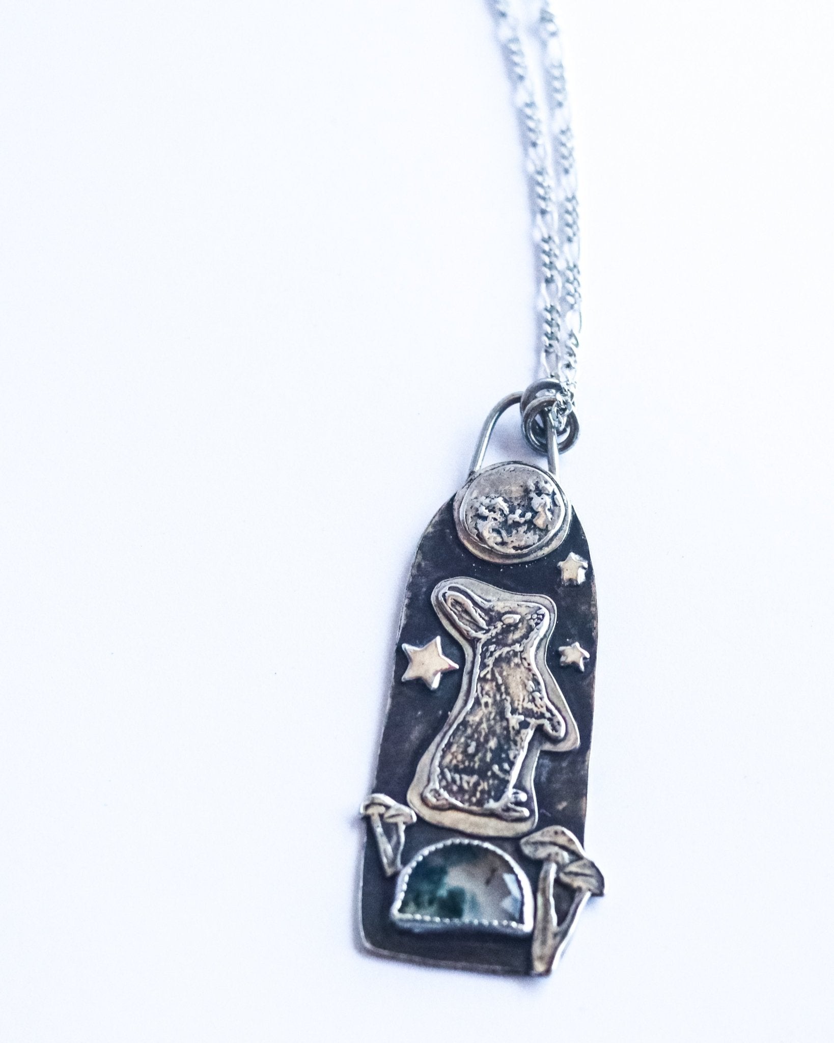 Moonlit Fun Rabbit Necklace - Kowhai and Sage