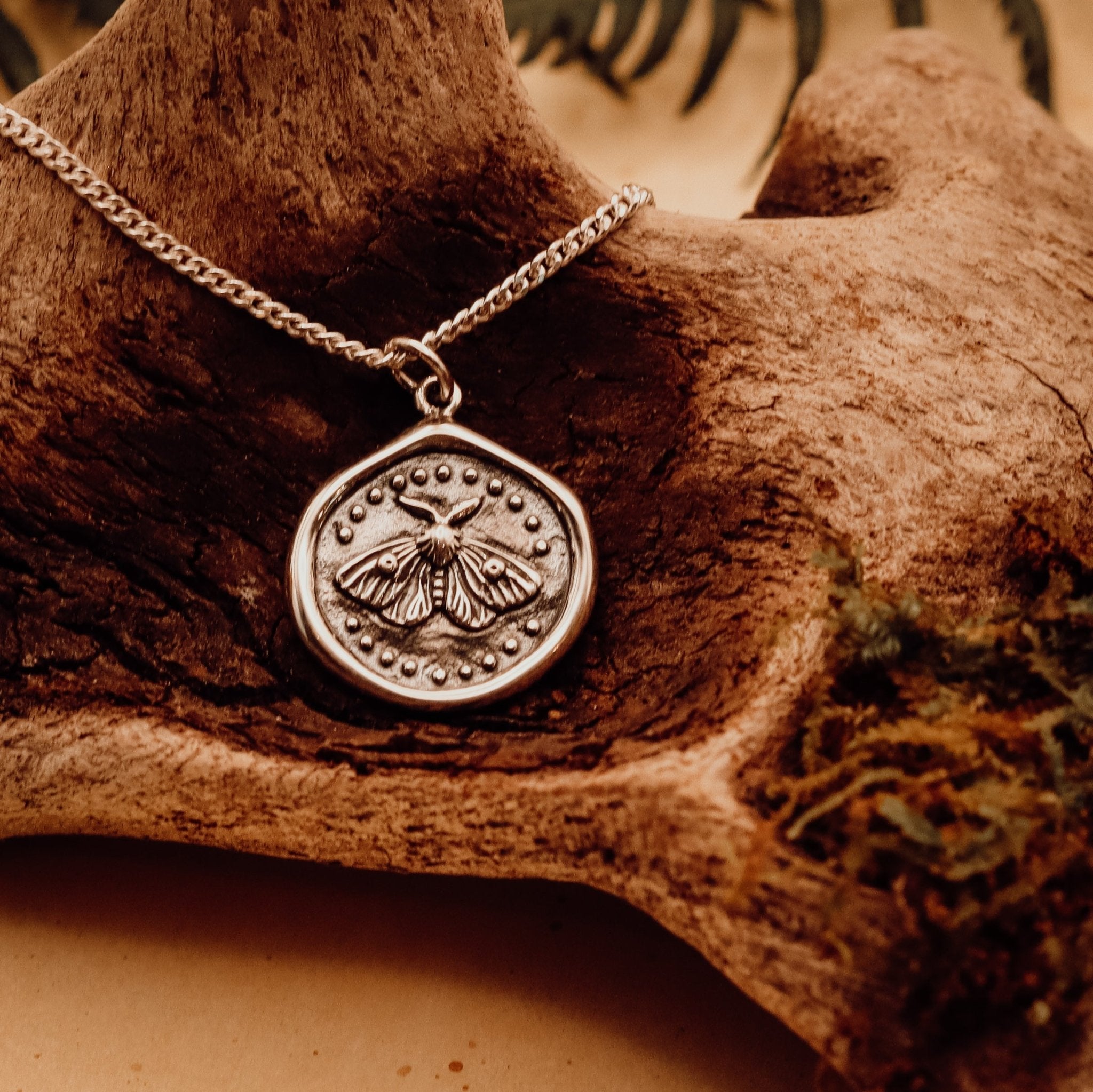 Moth Wax Seal Talisman Necklace - Kowhai and Sage