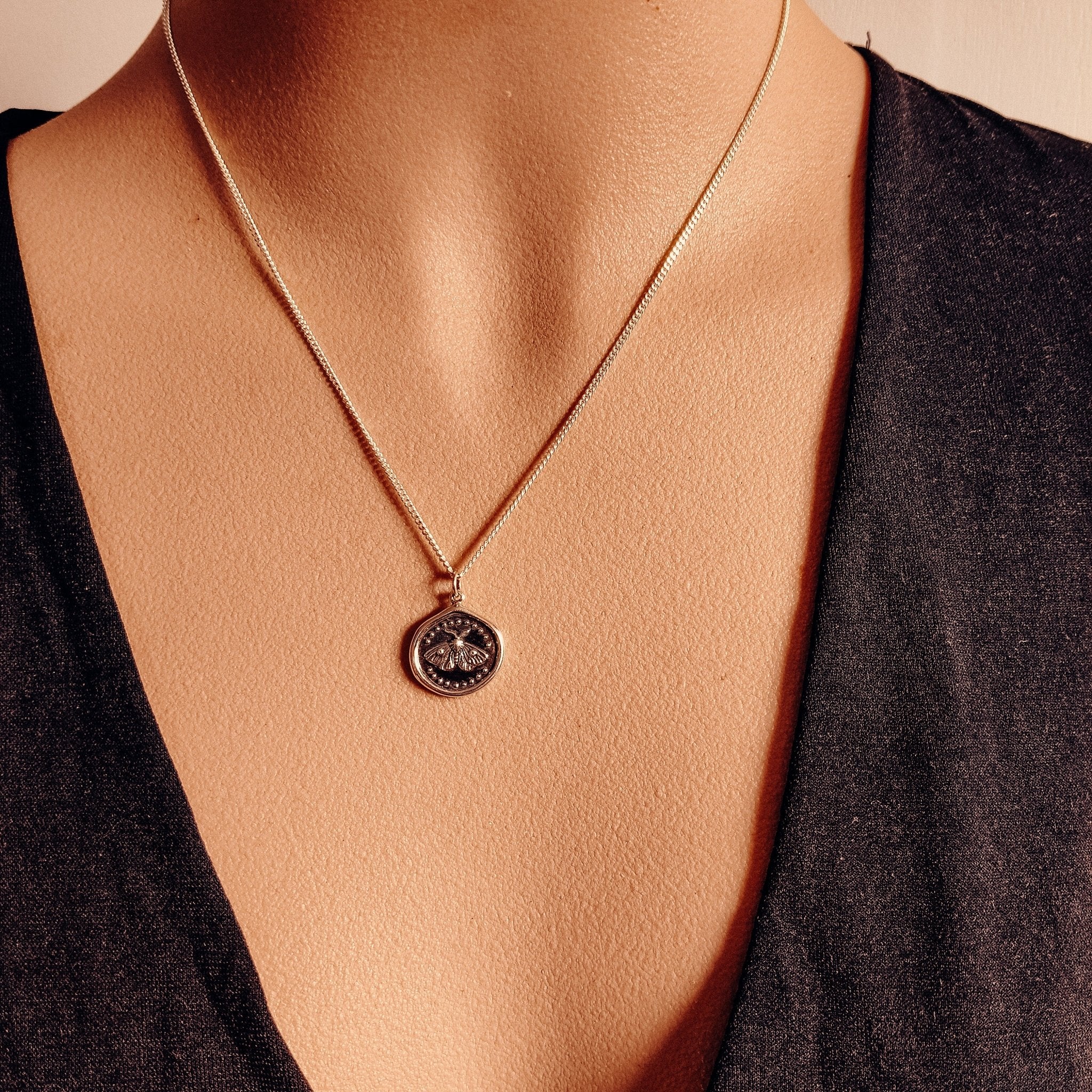Moth Wax Seal Talisman Necklace - Kowhai and Sage