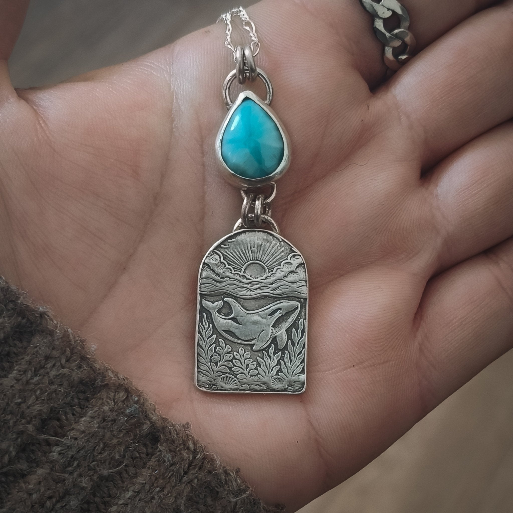 Orca Larimar Necklace - Kowhai and Sage