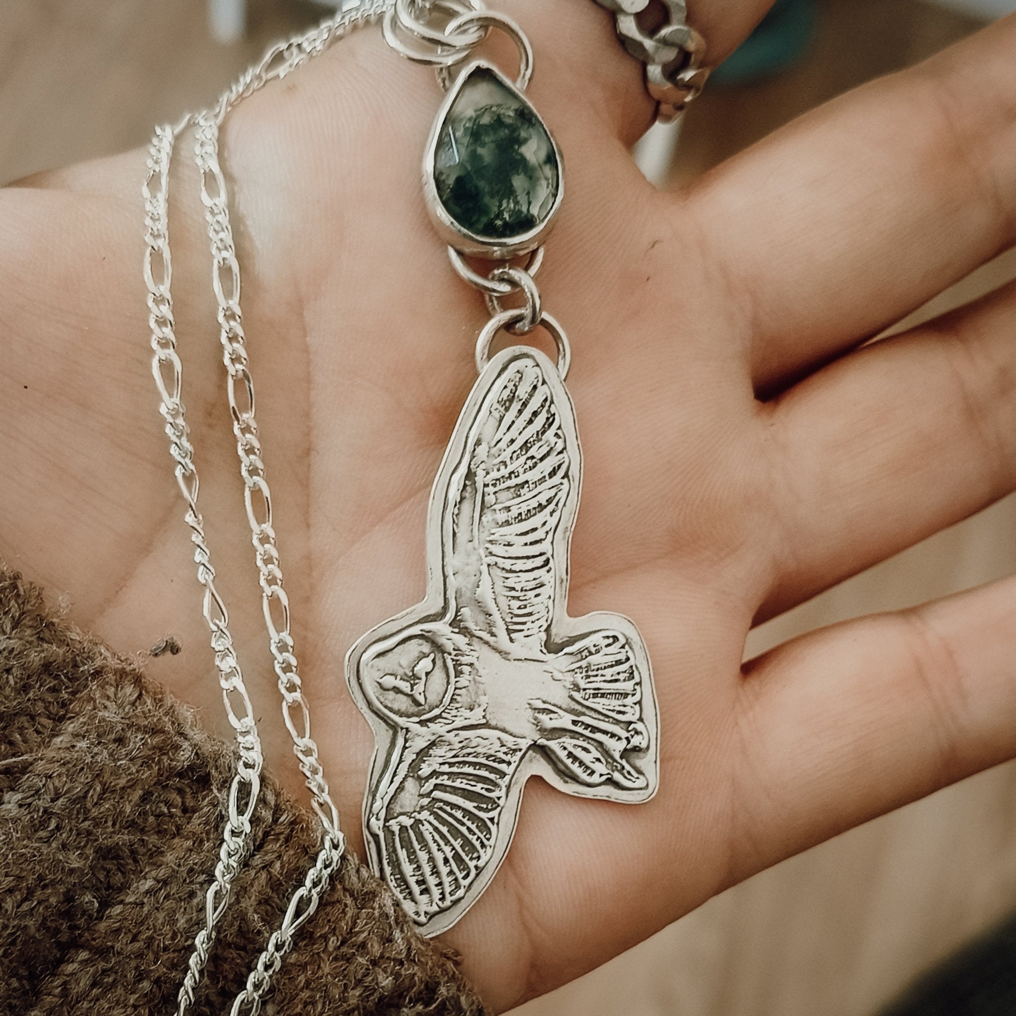 Owl Moss Agate Necklace - Kowhai and Sage