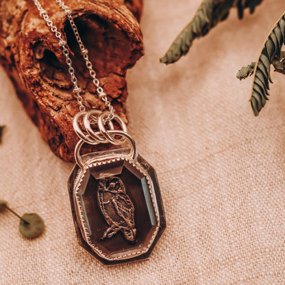 Owl Necklace - Kowhai and Sage