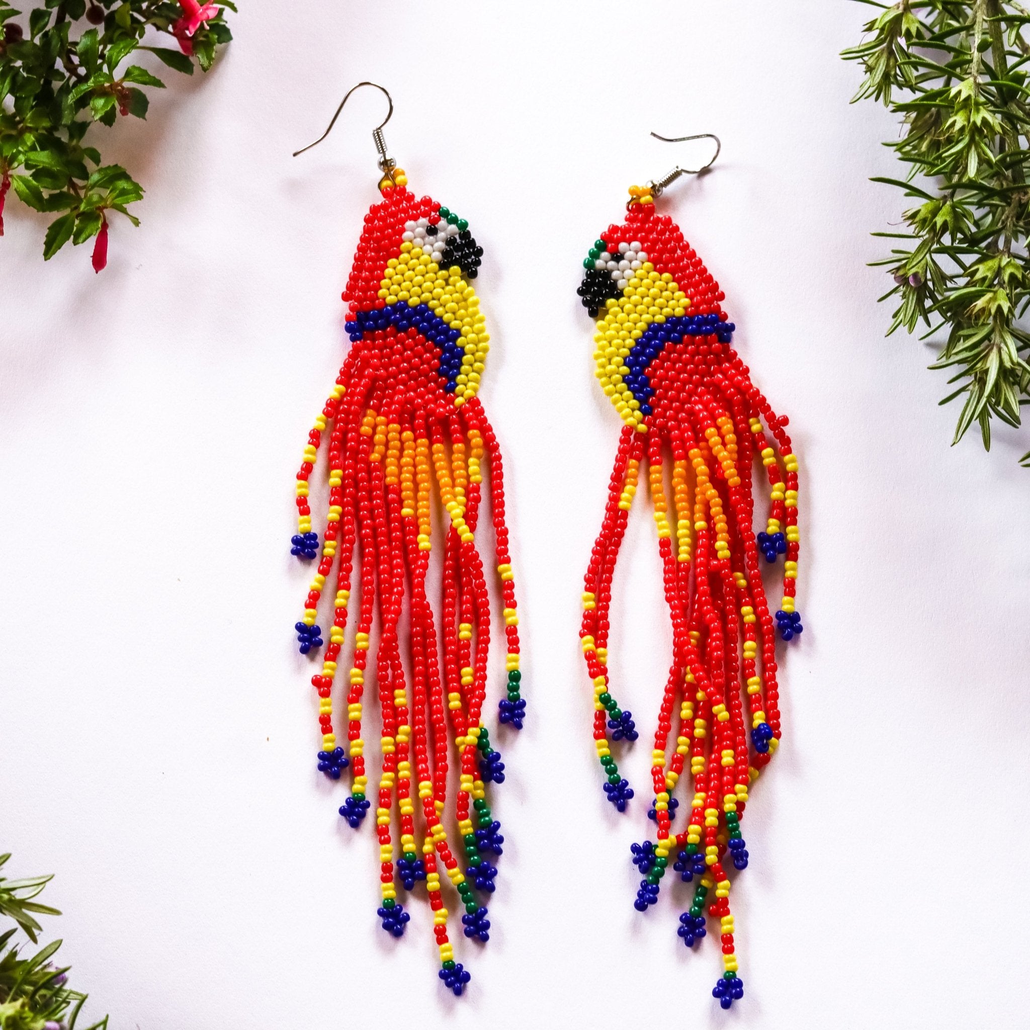 Parrot Beaded Earrings - Kowhai and Sage