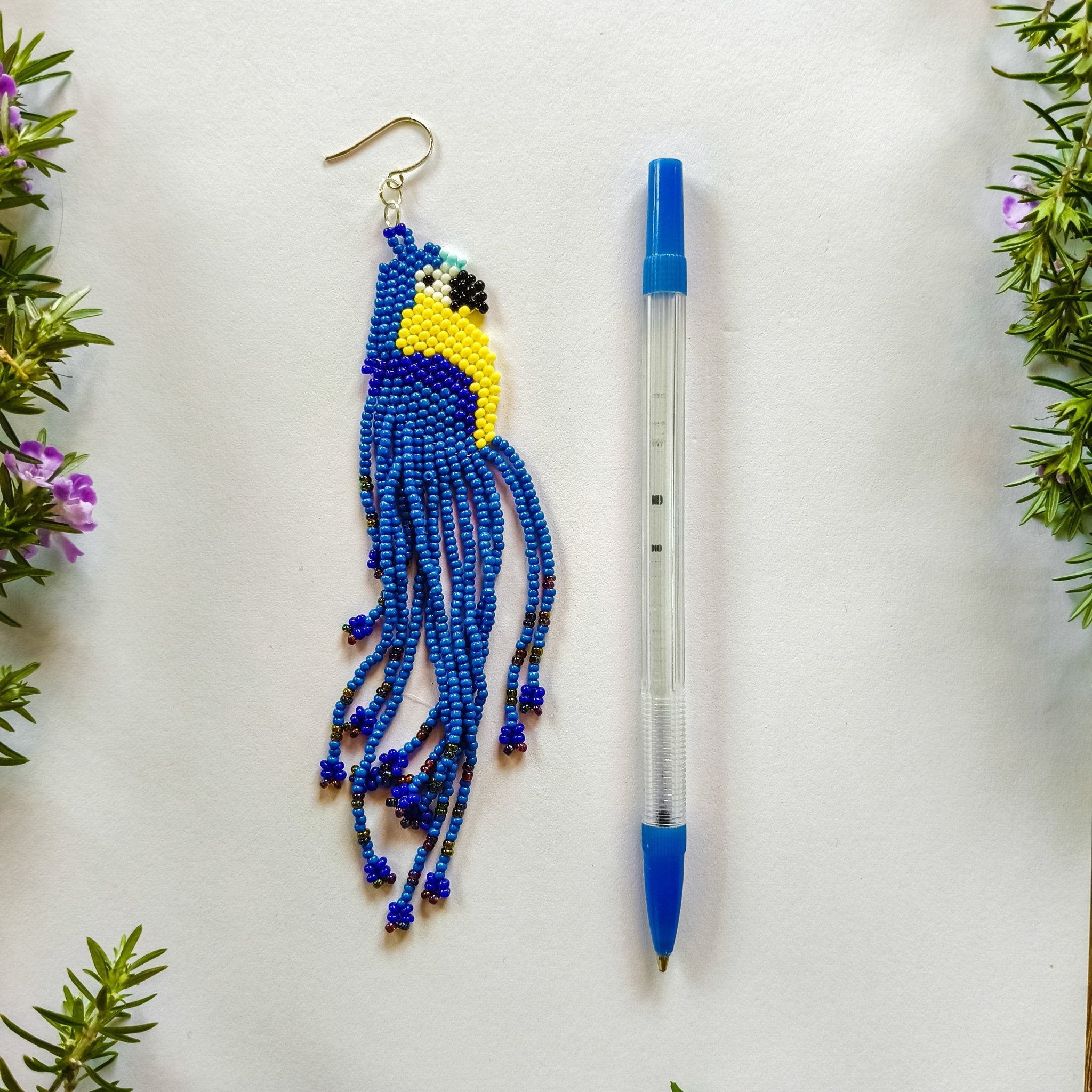 Parrot Beaded Earrings - Kowhai and Sage