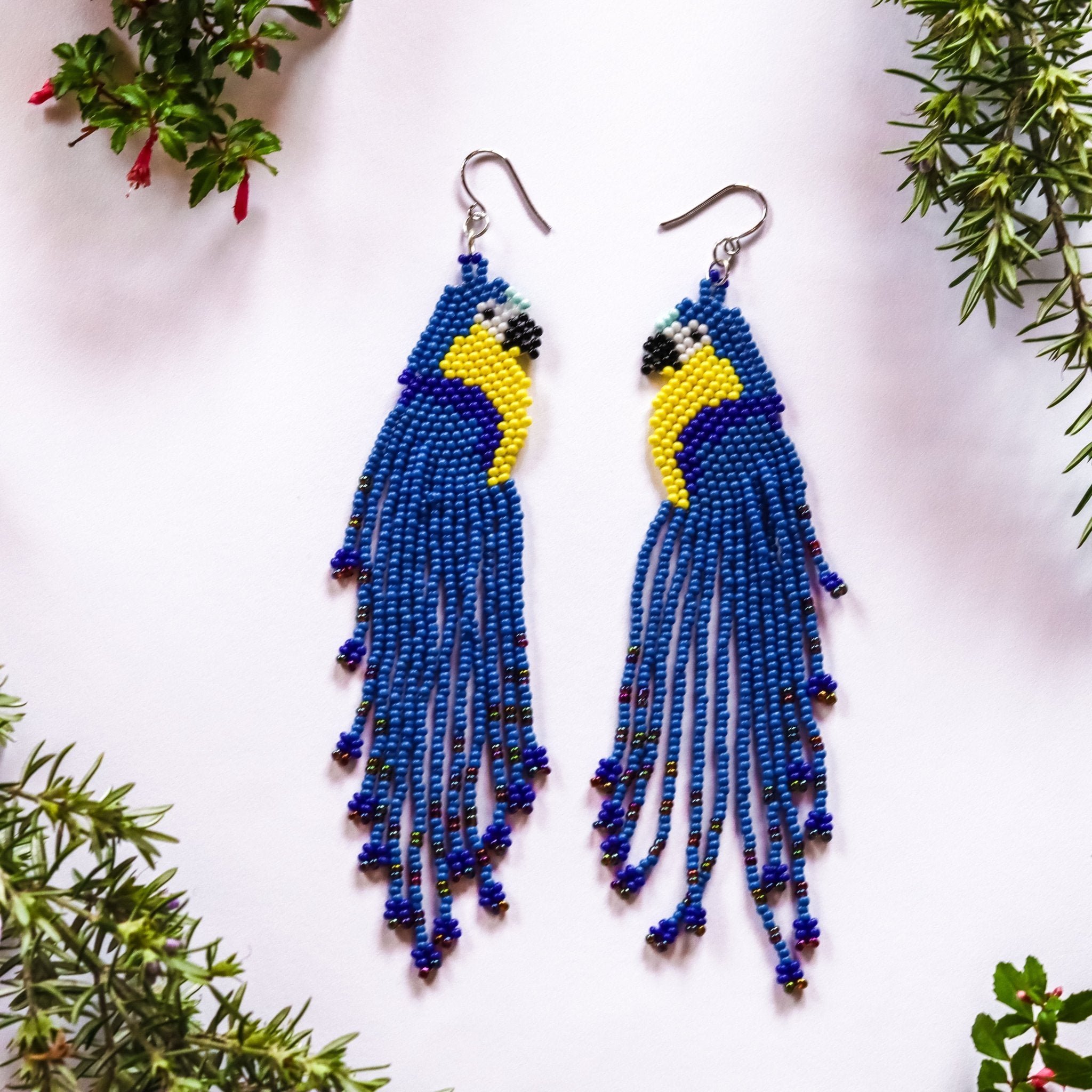Parrot Beaded Earrings - Kowhai and Sage