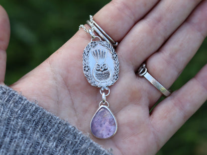 Piwakawaka Fantail Amethyst Necklace - Kowhai and Sage