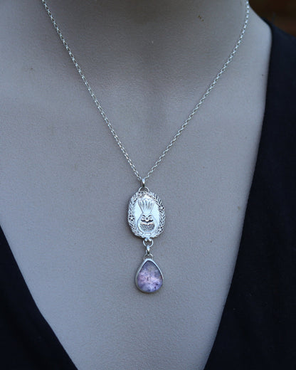 Piwakawaka Fantail Amethyst Necklace - Kowhai and Sage