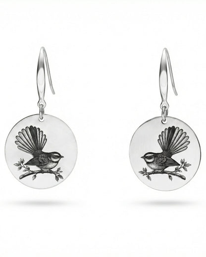 Piwakawaka Fantail Earrings - Kowhai and Sage