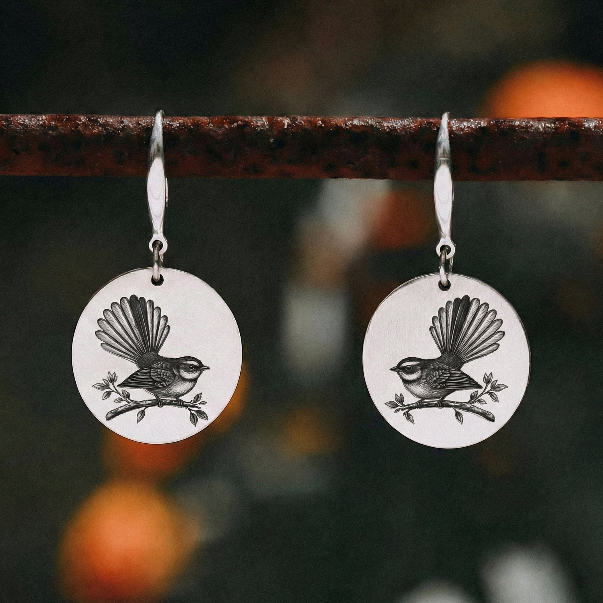 Piwakawaka Fantail Earrings - Kowhai and Sage