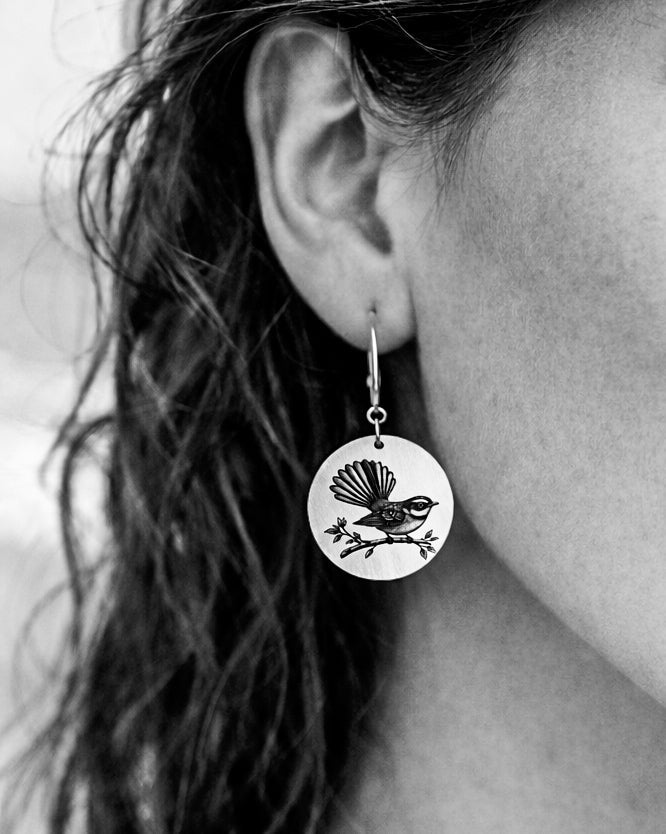 Piwakawaka Fantail Earrings - Kowhai and Sage