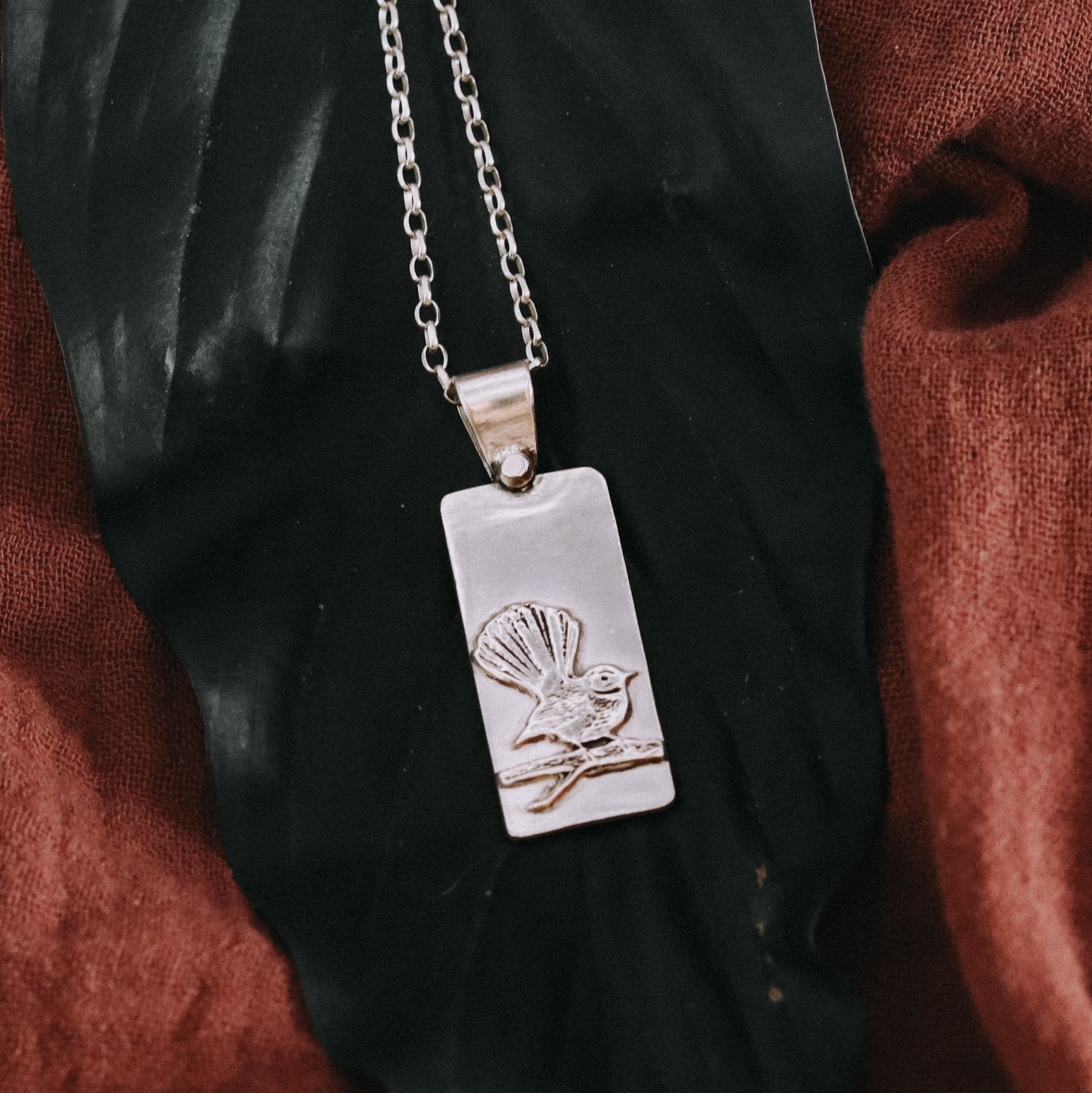 Piwakawaka Fantail Necklace - Kowhai and Sage