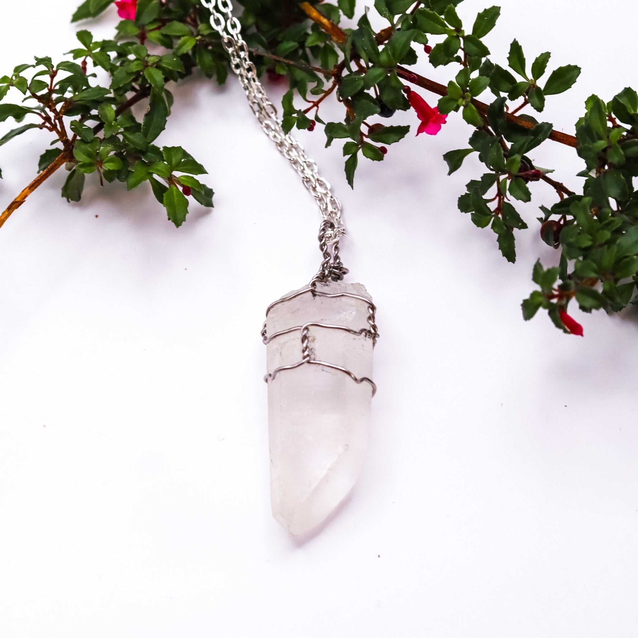 Quartz Point Necklace - Kowhai and Sage