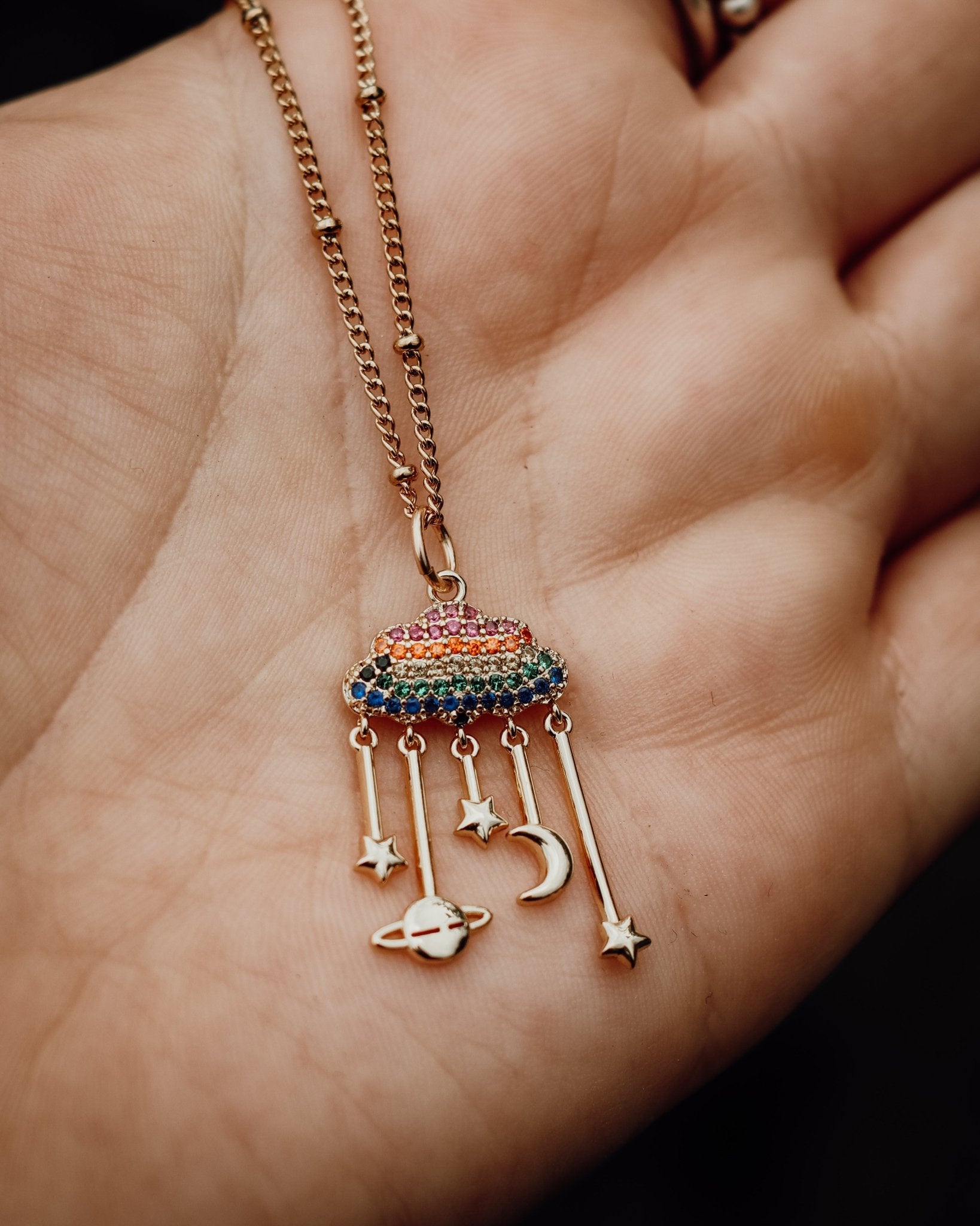 Rainbow Mobile Celestial Necklace - Kowhai and Sage