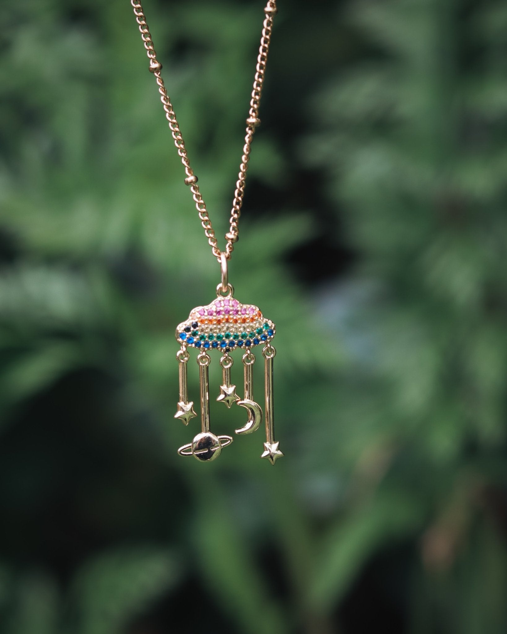 Rainbow Mobile Celestial Necklace - Kowhai and Sage