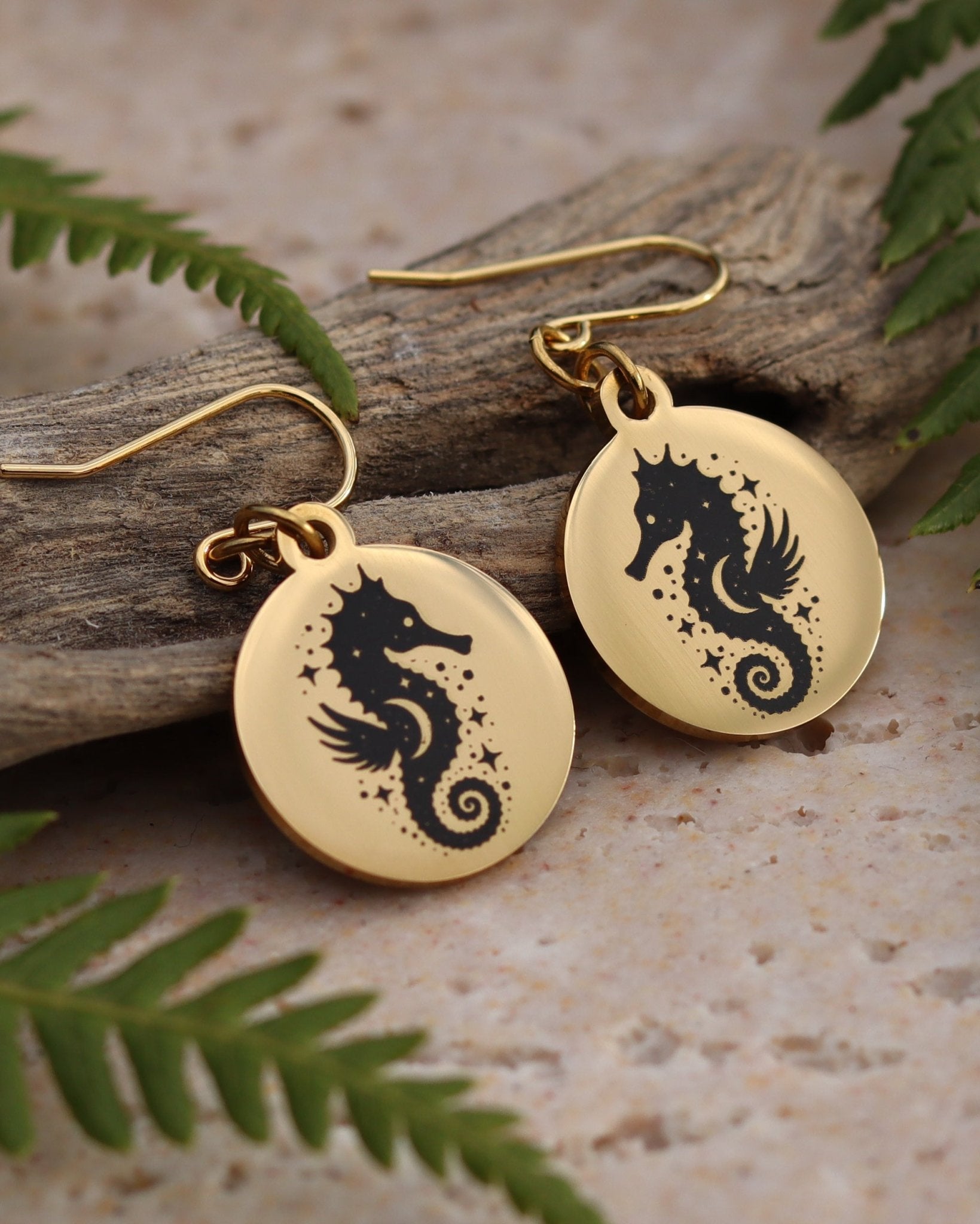 Seahorse Earrings - Kowhai and Sage