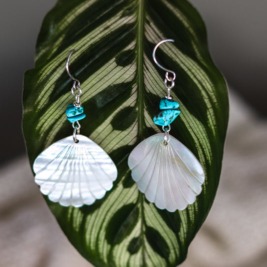 Shell and Turquoise Earrings - Kowhai and Sage