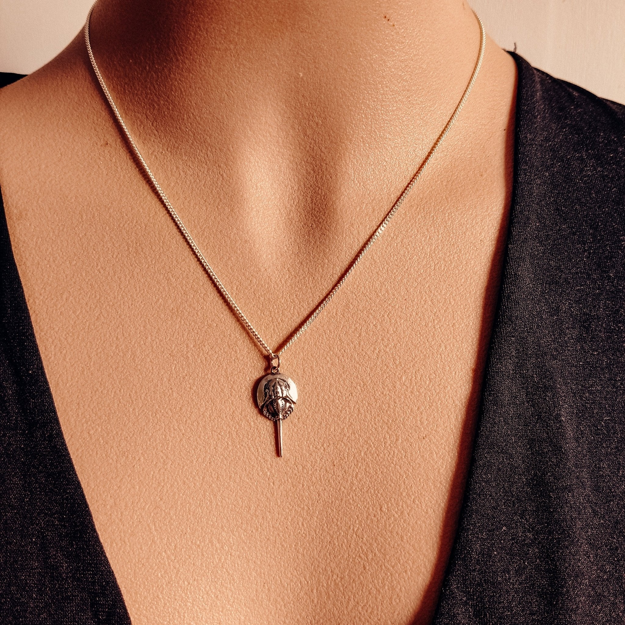 Silver Horseshoe Crab Talisman Necklace - Kowhai and Sage