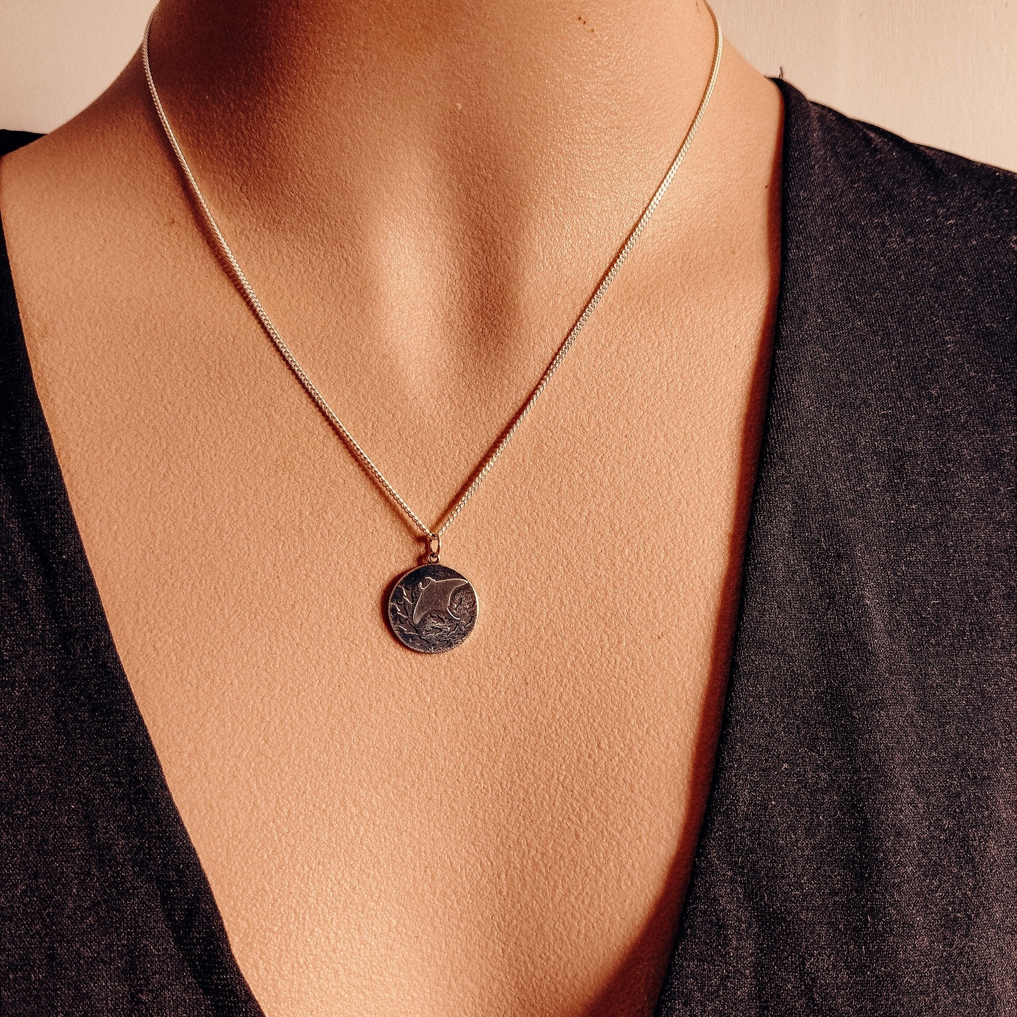 Silver Manta Ray Talisman Necklace - Kowhai and Sage