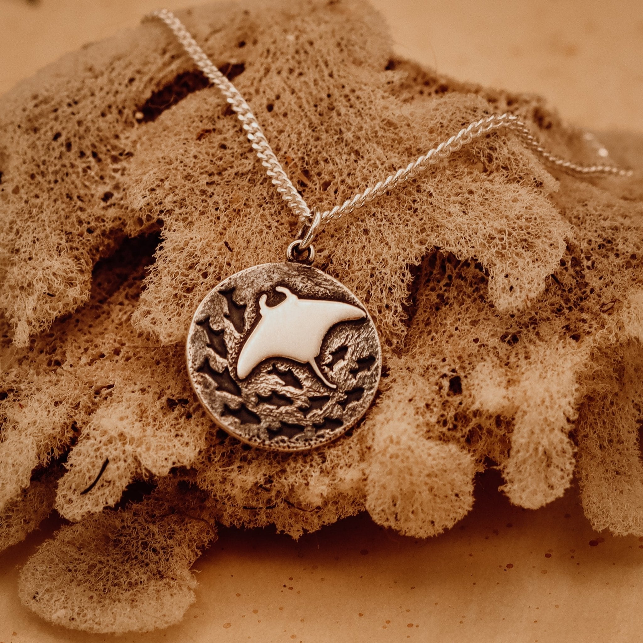 Silver Manta Ray Talisman Necklace - Kowhai and Sage