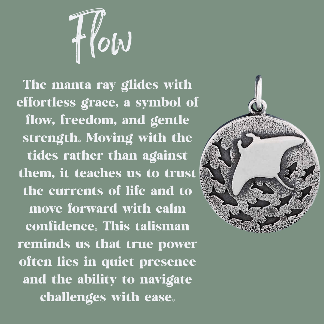 Silver Manta Ray Talisman Necklace - Kowhai and Sage